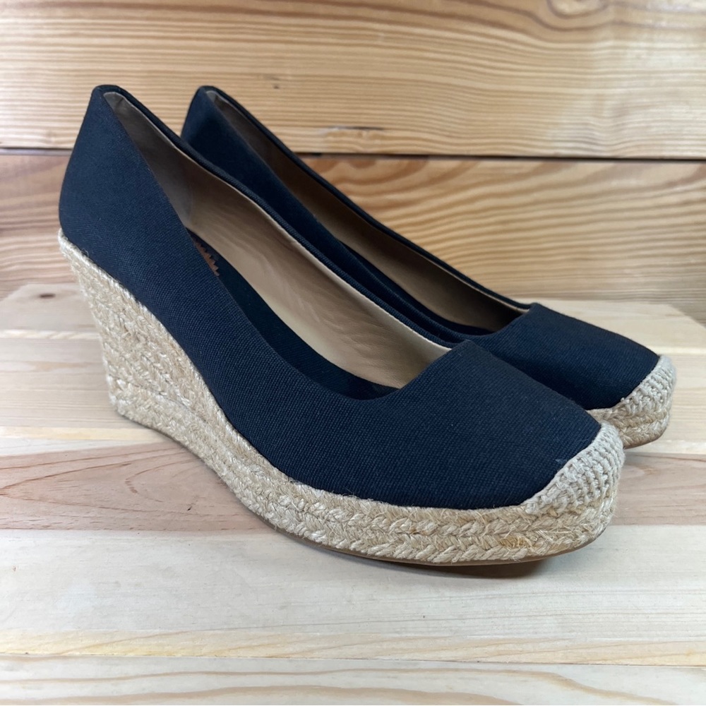 J Crew Seville Espadrilles Sandals 8.5 Black Canvas Wedge Heel Shoe Summer